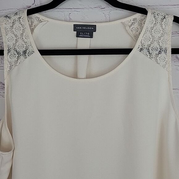 Van Heusen Cream Sleeveless Blouse/top With Lace Shoulders. Size XL - Picture 3 of 7